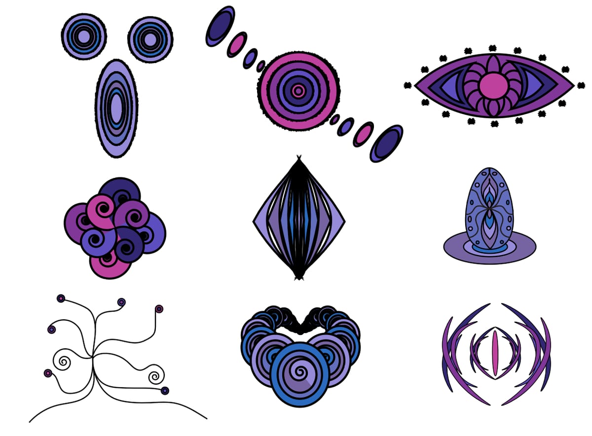 Coloured prototype of the icon set